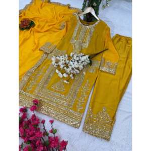 Pantalon Kurti 3 Paires

5 couleurs différentes brodées attrayantes vêtements de fête Chinon soie tissu Kurti paire a un ajustement régulier à - Product Image 6