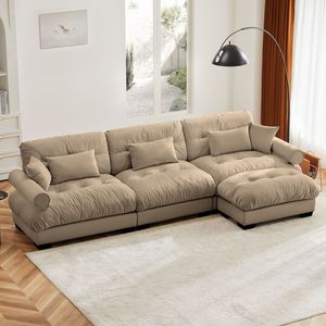 Divano Componibile in Velluto Super Confortevole e Oversize con Pouf Mobile, Braccioli Imbottiti e Seduta Profonda per Soggiorno - Product Image 1