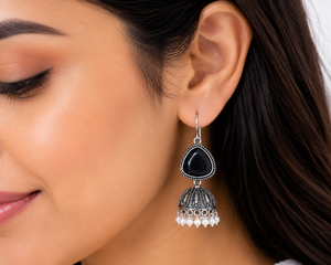 Oxidized <b>Silver</b> Brass Imitation Pearl Jhumka Chandelier Indian Traditional Bohemian Style Party for Women Wholesale Supplier - Product Image 2