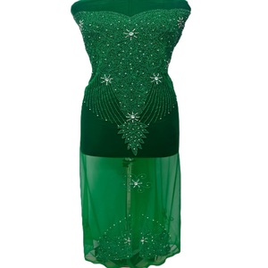 Blouse longue élégante de créateur nigérian, écologique, style Hip Hop, ornée de perles, broderie 3D, en organza, avec dentelle et empiècements, col en V sur le devant, collection Printemps - Product Image 1