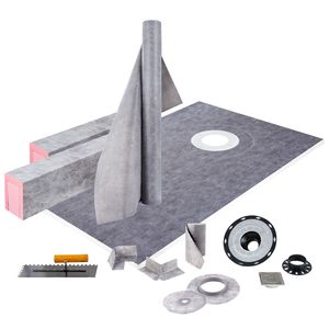 Kit de umbral de ducha hermético de 38x60 pulgadas con brida de unión desviada de ABS de 4 pulgadas, rejilla de acero inoxidable de 4 pulgadas y 2 accesorios para cuarto de ducha con corte a medida - Product Image 1