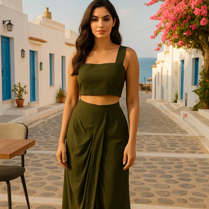 Ensemble haut court sans manches et pantalon large pour femme, style jupe, en polyester, idéal pour les vacances d'été – Fournisseur - Product Image 1