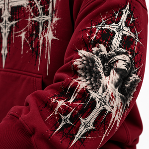 เสื้อฮู้ดดี้โอเวอร์ไซส์สไตล์วินเทจสีแดงเลือดหมู พรีเมียม ยูนิเซ็กซ์ ผ้าฟลีซ 100% คอตตอน แห้งเร็ว ระบายอากาศดี สตรีทแวร์ แฟชั่น สามารถสั่งทำได้ - Product Image 3