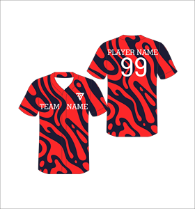 Camiseta de Béisbol Sublimada Personalizada, Roja y Negra, Cuello en V, Manga Corta, Transpirable, para Hombre, para Todas las Temporadas, con Nombre del Equipo Impreso - Product Image 1