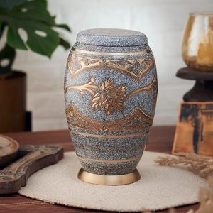 Classical Ceramic Teardrop <b>Urn</b> With Gold Leaf Design For Dogs - Product Image 1
