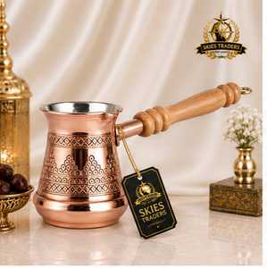 หม้อกาแฟทองแดงแบบดั้งเดิมของอาหรับ ตุรกี แบบเซซเว พร้อมด้ามจับโลหะ - Product Image 5
