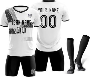Uniforme de Fútbol Personalizable con Impresión por Transferencia de Calor, Resistente al Viento, Blanco y Negro, Manga Corta, Unisex, Adulto, Secado Rápido, Poliéster - Product Image 1