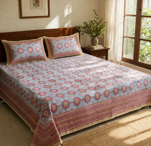 Sanganeri Print Pure Cotton 200TC All-Season Eco-Friendly Skin-Friendly <b>King</b> <b>Size</b> Flat Bed <b>Sheet</b> - Product Image 1