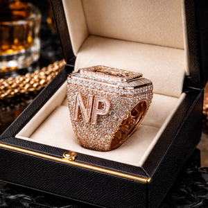 Luxury 10KT Pink Gold <b>Initial</b> <b>Ring</b> Iced Out Hip Hop Jewellery Natural Diamond Customisable for Parties Gifts-Sheetal Diamonds - Product Image 3