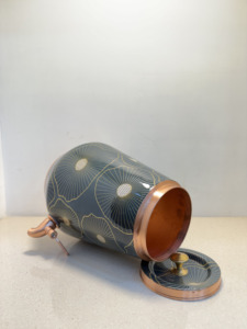 Premium Teal Blue Printed Pure <b>Copper</b> Water Dispenser Tank 8L Abstract Gold Floral Matka Leakproof Metal Water Camper with Tap - Product Image 4
