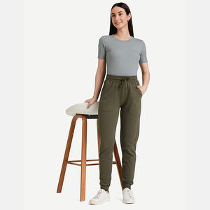 Pantalon de jogging droit pour femme, taille haute, cordon de serrage, bas élastiqué, coupe décontractée, respirant, coton et élasthanne, pour la détente - Product Image 5