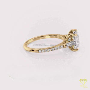 Anillo de Compromiso con Corte Redondo, Cultivado en Laboratorio, Oro Blanco, Halo Oculto, Engaste Catedral, Anillo Solitario para Novia, Elegante Anillo de Boda - Product Image 5