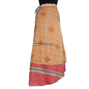 Jupes en soie du Rajasthan élégantes, enveloppantes, pour femmes, style vintage, longues, à enrouler, 2 couches, réversibles - Product Image 6