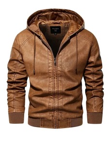 เสื้อแจ็คเก็ตหนังมีฮู้ดสีน้ำตาลสำหรับผู้ชาย ยี่ห้อ Antioch - Product Image 1