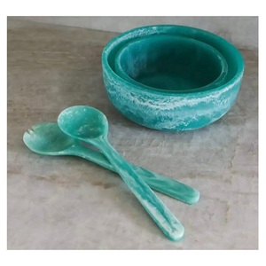 Nouvel Arrivage Ensemble de Couverts à Salade en Résine Flow avec Manche Perlé et Motif Tourbillon Blanc, comprenant Cuillère et Fourchette, Ustensiles de Cuisine et d'Accueil - Product Image 5