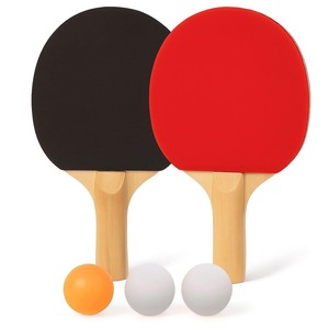 Ensemble de raquettes de tennis de table avec 2 raquettes et 3 balles, manche en bois rouge et noir, durable pour le plaisir en famille - Product Image 1