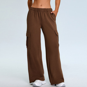 Newest Winter High Waist Super Elastic Wide Leg Cargo Pockets Sweatpants Fitness Running <b>Yoga</b> Wear Straight <b>Pants</b> for Women - Product Image 2