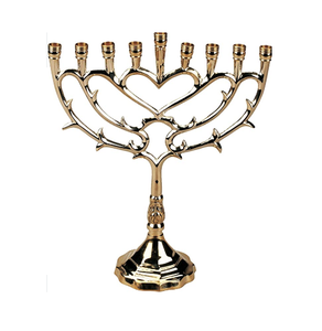 Ménorah Hanouka classique en aluminium argenté à 9 branches, support de chandelier en métal poli pour centre de table de fête juive - Product Image 3