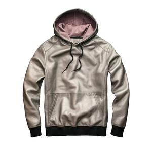 Chaqueta con Capucha de Cuero Genuino para Hombre, con Cierre Frontal Completo, Forro Interior Cálido, Capucha con Cordón Ajustable, Puños Acanalados, Duradera - Product Image 3