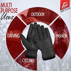 Gants d'hiver imperméables en cuir noir pour hommes, gants complets isolés thermiquement, compatibles avec les écrans tactiles, pour le cyclisme en plein air, décontractés au quotidien - Product Image 5