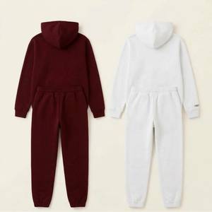 Ensemble de survêtement unisexe à capuche respirant en molleton 100 % coton, sweat-shirt et pantalon de jogging couleur unie, décontracté avec logo frontal, hiver - Product Image 4