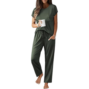 Women Fashionable Lounge Wear Set Loose Fit Top <b>Elastic</b> Waist Pants Matching Outfit - Product Image 1
