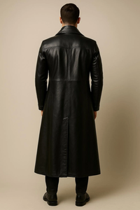Men's Black Sheepskin Leather Trench Coat - Product Image 5