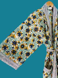 <b>Women</b> Floral Cotton Kimono Robe Stripe Belt <b>Lightweight</b> <b>Dressing</b> <b>Gown</b> Spa Loungewear Beach Cover Up Gift - Product Image 5