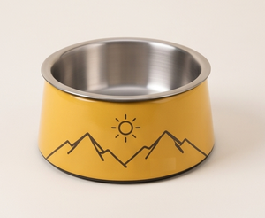 Tazón de Comida para Mascotas de Esmalte Amarillo Resistente, Plato Redondo de Acero Inoxidable para Perros y Gatos, Base de Goma Antideslizante, Plato de Alimentación OEM - Product Image 1