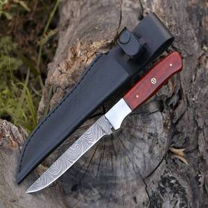 Couteau de chef à lame pleine de 12 pouces en acier Damas forgé à la main de haute qualité, ultra-affûté, avec manche en bois naturel de Padauk rouge, OEM - Product Image 1