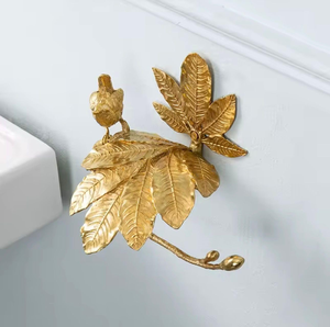 Porte-papier toilette de luxe plaqué or, design décoratif oiseau et feuille, support mural doré pour rouleau de papier toilette, accessoire de salle de bain - Product Image 3