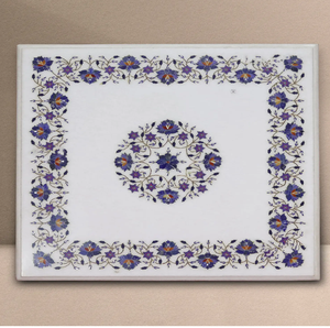 Paire de dessus de table rectangulaires en marbre blanc décorés de fleurs rouges vives, dessus de table en marbre avec incrustation d'os disponible à prix de gros - Product Image 4