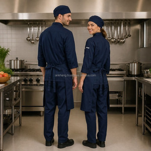 Conjunto de Uniforme de Chef Profesional Azul Marino, Manga Larga, Algodón Tejido, Cierre de Botones, Unisex, para Restaurante y Bar - Product Image 2
