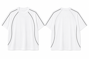 เสื้อยืดแขนสั้นผู้ชายสีขาว ผ้าถักลำลองสีพื้น ดีไซน์ขอบสีดำ - Product Image 2