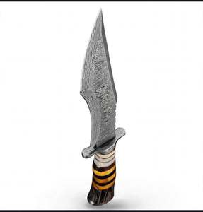 Cuchillo utilitario de punta caída de acero de Damasco con patrón artesanal, mango de hueso y cuerno apilados, pieza de exhibición ejecutiva DIY OEM - Product Image 4
