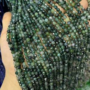 Cuentas Redondas Facetadas de Ágata Musgosa Natural para Diseño de Joyería DIY, Cuentas Sueltas de Ágata Verde Tallada en Forma Redonda - Product Image 2