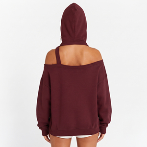 Women's <b>Off</b> The <b>Shoulder</b> Hooded <b>Sweatshirt</b> Custom Distressed Letter <b>Sweatshirt</b> <b>Off</b> the <b>Shoulder</b> Heavyweight 440 GSM Hooded - Product Image 4