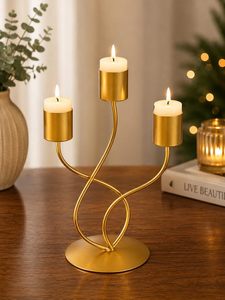 Elegant Gold Metal 3 Arm <b>Candle</b> Holder Stand Decorative Candelabra <b>Centerpiece</b> for Home Table Wedding Party Dining Room Decor - Product Image 2