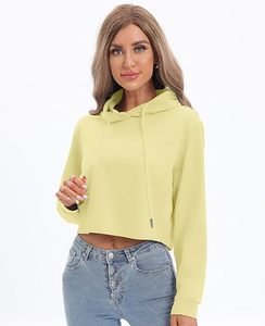 Sweat-shirt à capuche court pour femme, couleur unie minimaliste, marque privée - Product Image 1