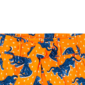 Women's High Waist Printed <b>Animal</b> Pattern Shorts With Belt Casual Style Orange Blue Cotton Fabric Regular Fit - Product Image 4