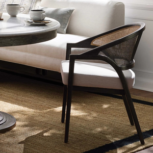 Luxury French Rattan Dining Chair with Solid <b>Oak</b> <b>Frame</b> and Upholstered Seat, Nordic Modern Wooden Chair for Hotel and Restaurant - Product Image 2