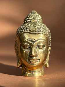 Statue de tête de Bouddha en laiton antique, artisanat moderne en métal fait à la main, décoration d'intérieur - Product Image 4