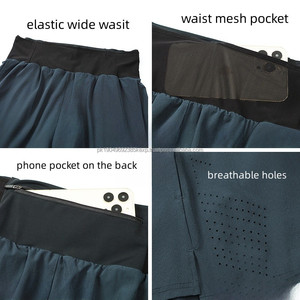 Shorts de course à pied pour hommes, en maille solide, taille 2 en 1, leggings de sport, 2 pièces, logo personnalisé, polyester, séchage rapide, salle de sport, fitness, rue - Product Image 6