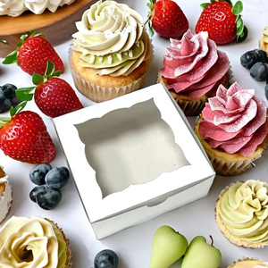 Cajas de embalaje de dulces y galletas con ventana blanca pequeña personalizada 6 \ "X 6 \" X 2,5 \ "Laminación mate en relieve para chicle Sushi - Product Image 1