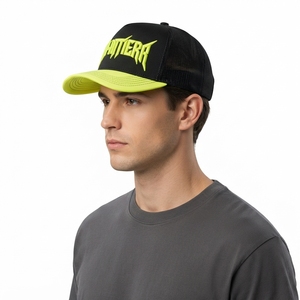 Gorra Trucker Negra con Verde Neón para Hombre, Logotipo Bordado Personalizado, Malla Trasera, Gorra de Béisbol Ajustable, Ropa Urbana para Exteriores - Product Image 2