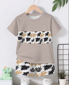 Boys Tropical Print Jersey Sweatshirt and Shorts Set Casual Summer Outfit with Custom Logo - Product Image 2