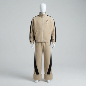 Women's Beige Black Tracksuit Set <b>Zip</b> <b>Up</b> <b>Jacket</b> Wide Leg Pants Graphic Casual Streetwear OEM ODM Custom Logo - Product Image 1
