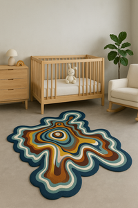 Tapis en laine bleu et blanc irrégulier personnalisé, moderne, doux, motif unique, tapis de luxe pour salon, cadeau - Product Image 3