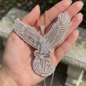 Pendentifs Aigle Patriotique Personnalisés en Argent 925 Plaqué Or Rose avec Diamants de Laboratoire, Bijoux Hip-Hop Bling de Luxe pour Rappeurs, Cadeau - Product Image 3