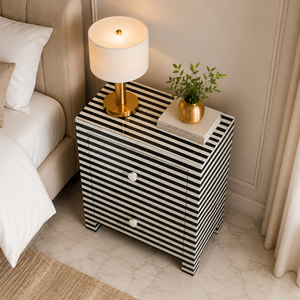 Mesita de Noche con Incrustaciones de Hueso, Mesa Auxiliar Moderna con Rayas, Gabinete de Madera con Cajones para Dormitorio o Sala de Estar - Product Image 3
